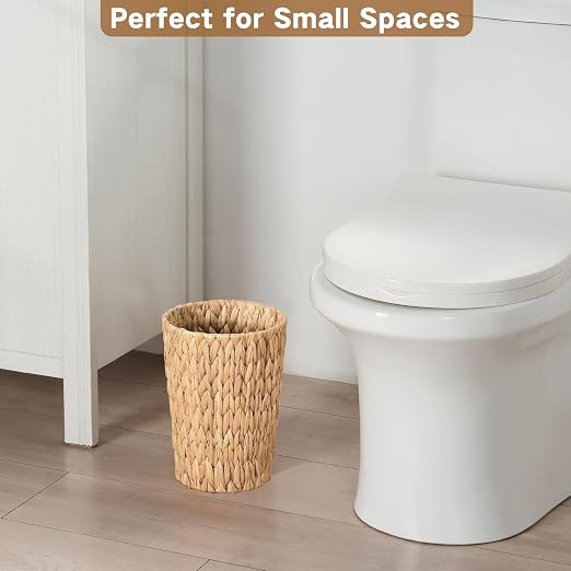 iEGrow 2 Pack Wicker Trash Can, Small Bathroom Trash Can, 2 Gallon Woven - Image 2