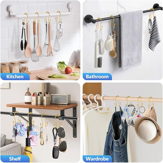 Resze Double Shower Curtain Hooks, Sturdy Metal Nickel Shower Curtain Rings - Image 7