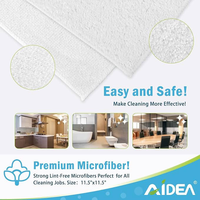 AIDEA White Microfiber Cleaning Cloth 50PK, Absorbent Cleaning Rags 12"x12" | - Image 6
