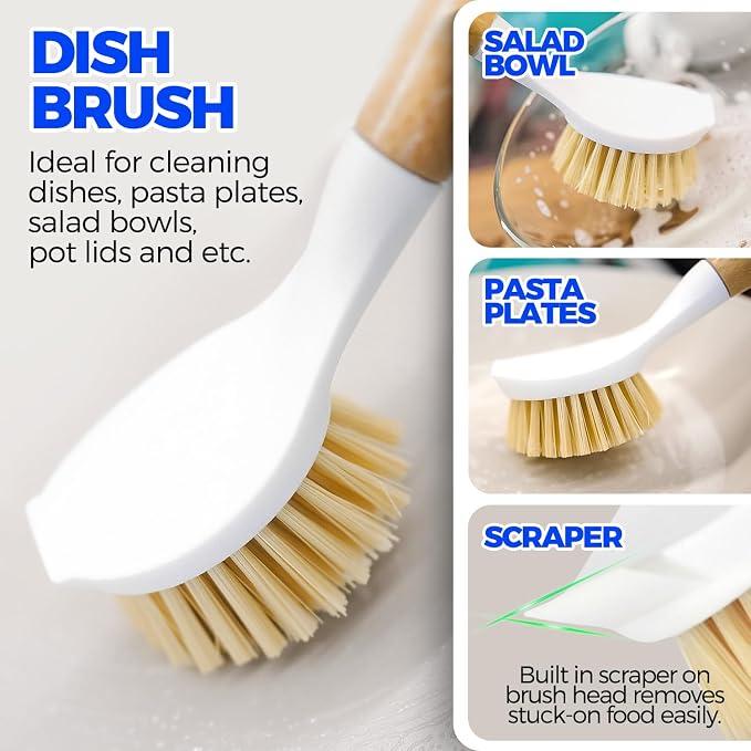 Holikme 6 Pack Dish Brush with Bottle Brush Scrub Brush Straw, Amarillo | - Image 2