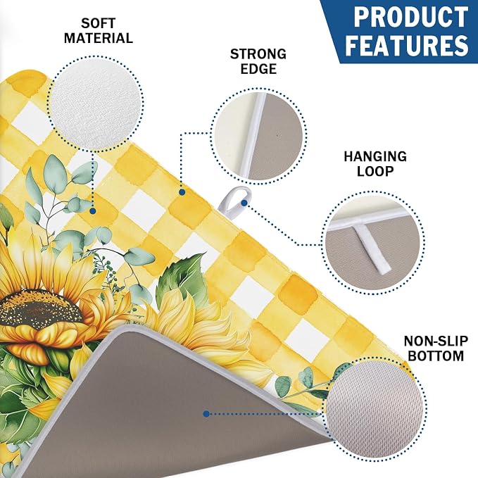 Sunflower Dish Drying Mat 18x24 Inch Absorbent Reversible Summer Sunflower - Image 3