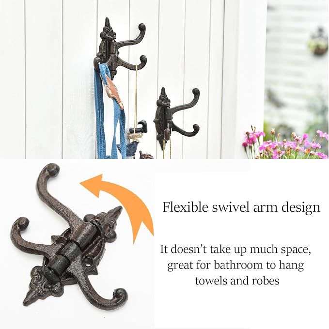 Sungmor 2-Pack Cast Iron 3-in-1 Flexible & Functional Swivel Wall Hook | - Image 4