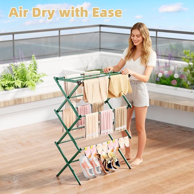 BAKON Foldable Space Saving Clothes Drying Rack, Extendable Rustproof Laundry - Image 7