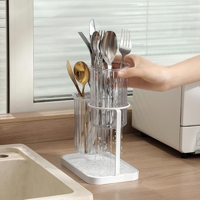 Toothbrush Holders with Drain Tray, 2 Slots Hanging Toothbrush and Toothpaste - Image 4