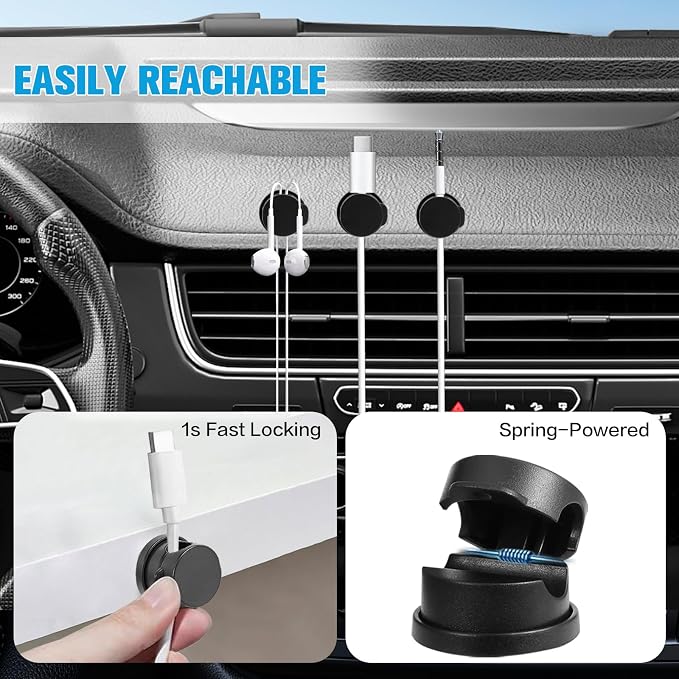 6PC Cord Organizer Holder for Desk, New 360° Rotatable Spring Cable Clips | - Image 5