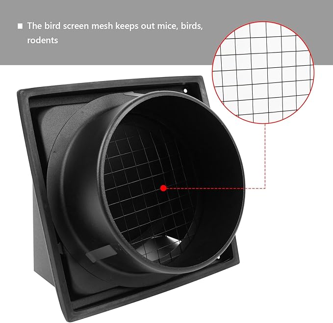 4 Inch Black Dryer Vent Cover Outside Stainless Steel Wall Vent with Removable Cover and Bird Screen Mesh RAL9011