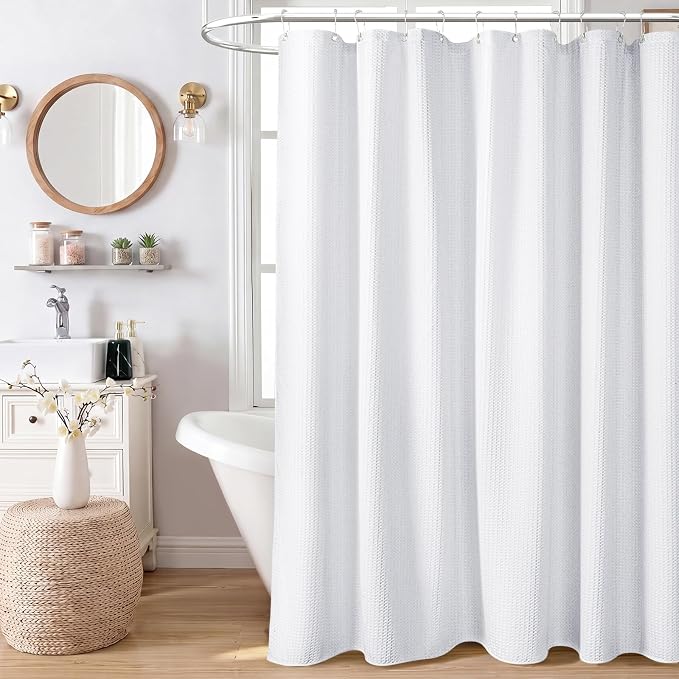 Dynamene Long Waffle Shower Curtain 256 GSM Heavy Fabric 72x80 White - Image 9