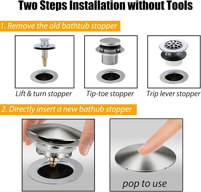 Anlige Bathtub Drain Stopper, Pop Up Tub Stopper and Cover, Bottom - Image 4