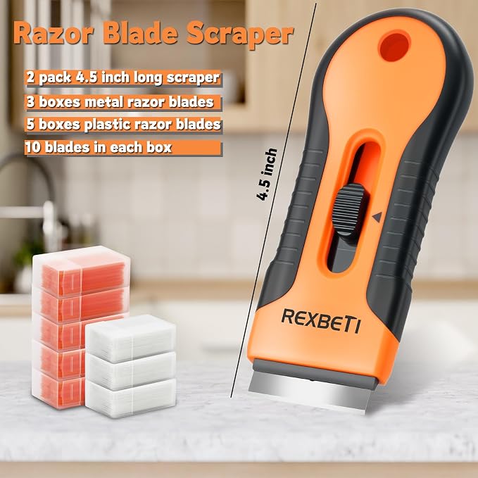 REXBETI Razor Blade Scraper Tool, 2 Pack Windows, Glass Stovetop Scraper | 2 - Image 4