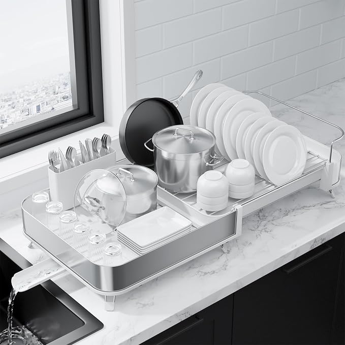 Kitsure Expandable Metal Dish Drying Rack, 16.1-26.6" L x 12.6" W, Auto-Drain by Kitsure