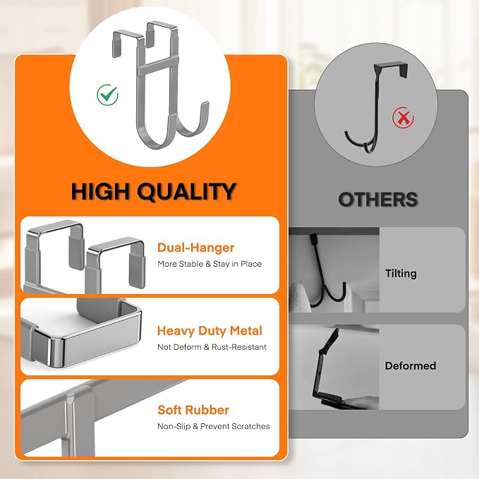 FYY Over the Door Hooks, Double-Hanger 4 Pack, Fits Doors 1 3/8" Grey | Heavy - Image 3