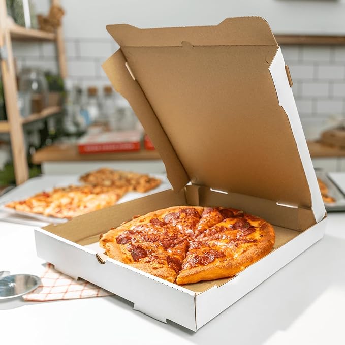 Karat Corrugated Pizza Boxes 14" x 14" x 2" [50 Pack] – Ventilated, Grease-Resistant, Durable for Pizza, Catering or Shipping Use