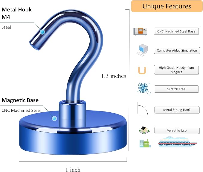 Neosmuk Magnetic Hooks, 85lb Heavy Duty, 10 Pack - Image 2