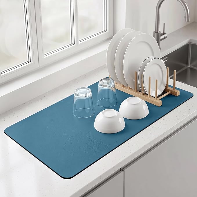 PoYang 31.5x17 Inch Coffee Mat, Extra Large Dish Drying Mat, Sea Blue | Quickly - Image 2