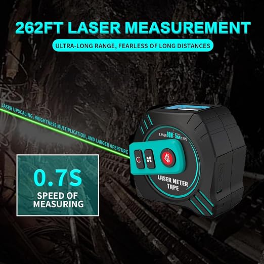 2-in-1 Laser Tape Measure USB-C Recharge 262Ft Laser & 16Ft Tape Green-Beam - Image 6