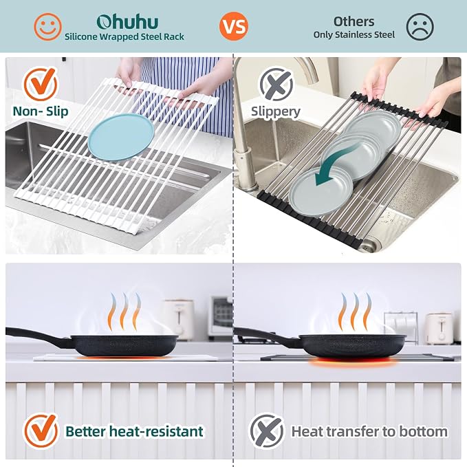 Ohuhu Over Sink Dish Drying Rack, 17.6" W x 15.4" L Roll Up Dish Racks Kitchen - Image 7