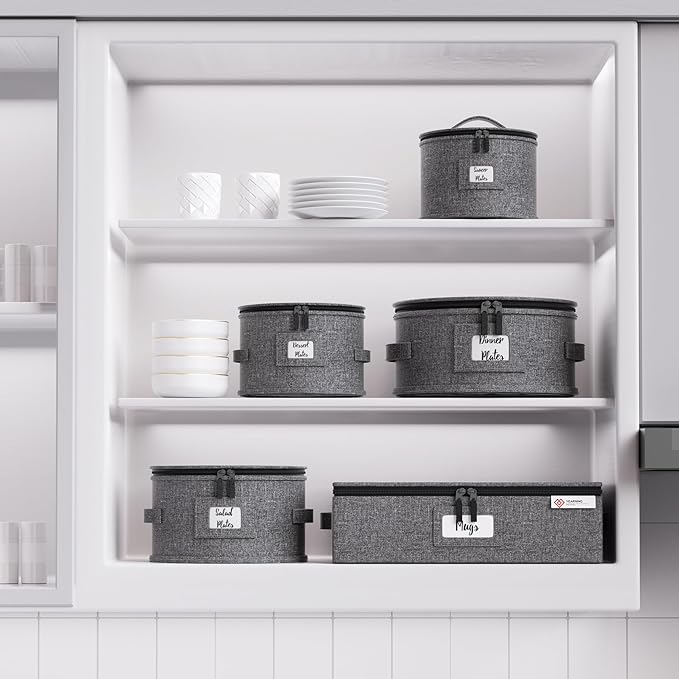 China Storage Containers Hard Shell Plate Storage Containers Box for moving Dishes, Dinnerware, Mugs, Glasses, Wine and Saucer Quilted and Stackable Organizer with Felt Plate Dividers 5 Piece Set Grey