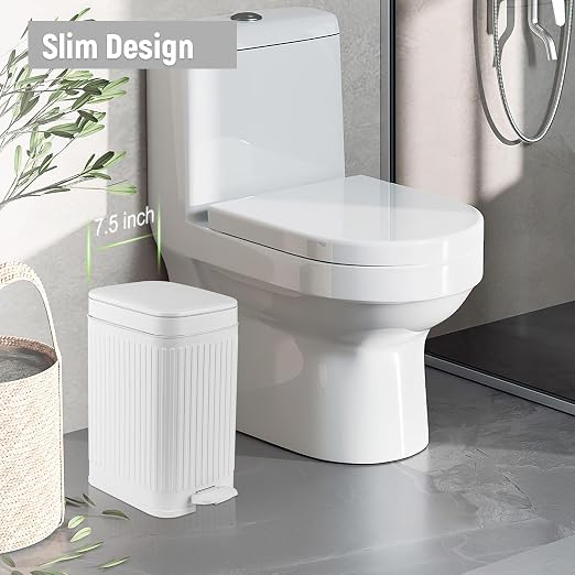 Small Bathroom Trash Can with Lid, 1.9 Gallon Slim Soft Close Step, Kitchen & - Image 2