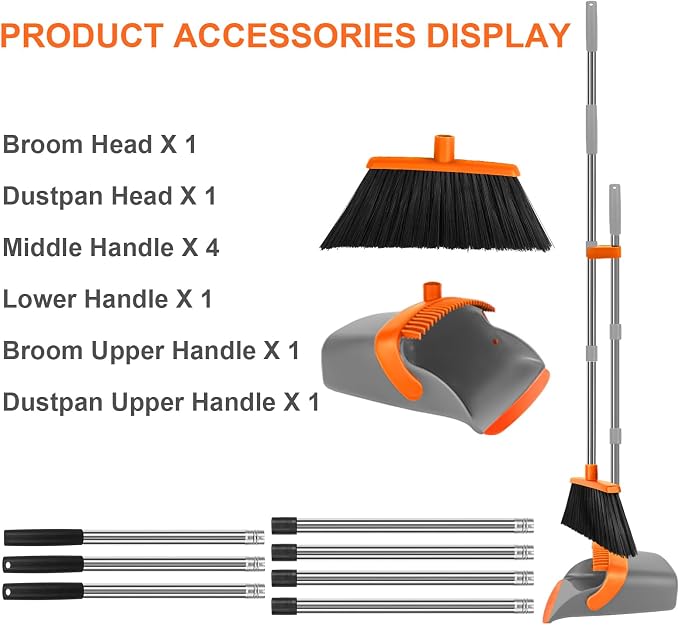 Broom and Dustpan Combo Set, Extended Reach Design, Built-in Comb Dustpan - Image 4