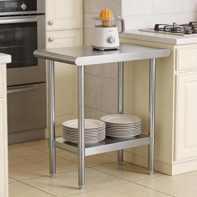 STABLEINK NSF Stainless Steel Table, 30 x 14 Inches Metal Prep & Work Table with Adjustable Undershelf, for Commercial Kitchen, Restaurant, Hotel and Garage,Small Stainless Steel Table