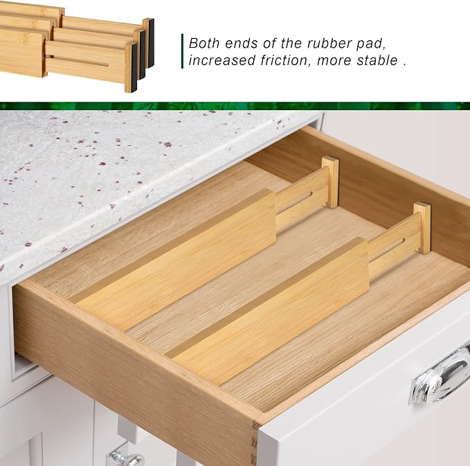 4 Pack Bamboo Drawer Dividers 2.6" High, Adjustable from 12 Inch to 17 Inch | - Image 7