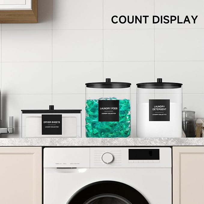 Glass Jars and Acrylic Dryer Sheet Holder, Laundry Pods Container - Image 6