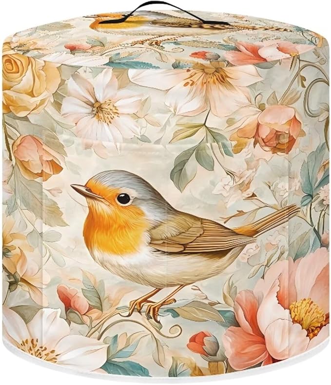 TODIYADDU Soft Floral Bird Pressure Cooker Cover with Handle Fashion Kitchen Appliance Dust Covers for Instant Pot Portable Air Fryer Dust Cover Round Protective Cover Bag Trendy Home Decor Gifts, M