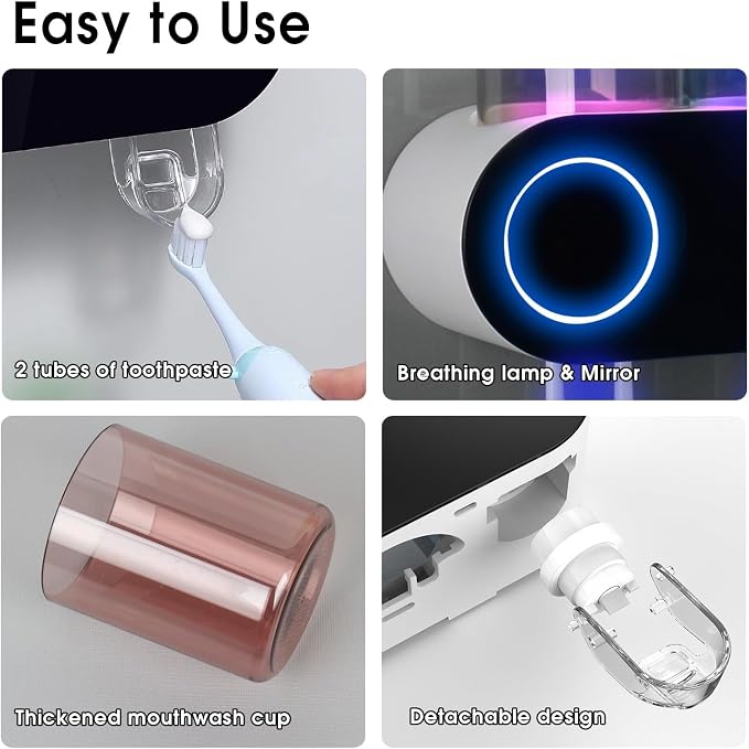 iHave UV Toothbrush Sanitizer Holder Wall Mount Toothpaste Dispenser, 4-Cup | - Image 8