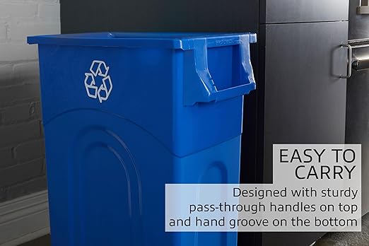 United Solutions Highboy Recycling Bin, 23 Gallon, Space Saving Slim Profile and Simple Bag Removal, Indoor or Outdoor Use, Integrated Handles for Easy Carrying, 4-Pack, Plastic, Recycle Blue