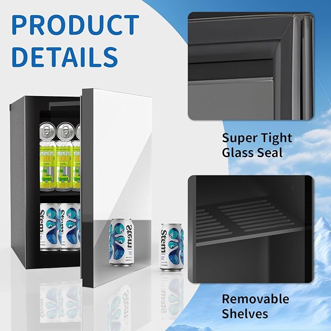 Compact Freestanding Beverage Refrigerator and Skincare Fridge, 0.9 Cu.Ft Mini Fridge Holds 24 Cans with Mirrored Front Door & Temperature Control for Soda, Beer and Beauty Products