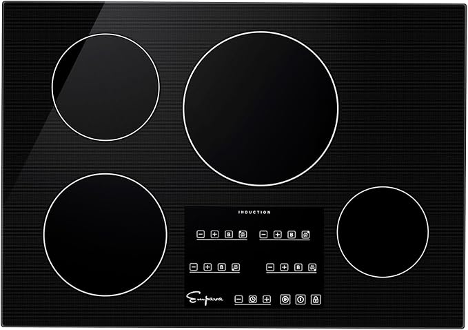 Empava 30 Inch Built-In Electric Induction Cooktop, 4 Zone Smooth Glass Surface, Touch Sensor Control, Power Boost, Child Lock, Timer Function, Hardwired Kitchen Appliance