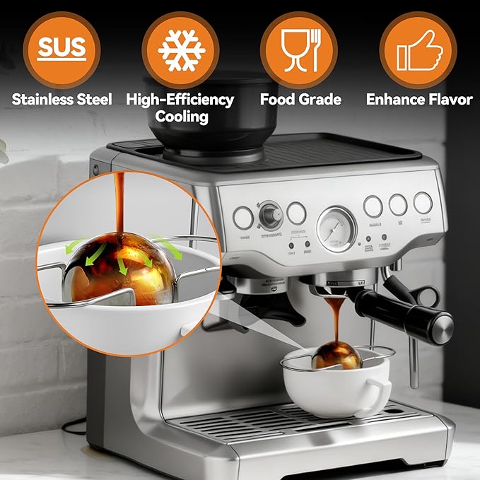 2 Pack XL Espresso Frozen Ball for Espresso Coffee, Stainless Steel Espresso Chilling Ball Espresso Cooler Espresso Machine Accessories