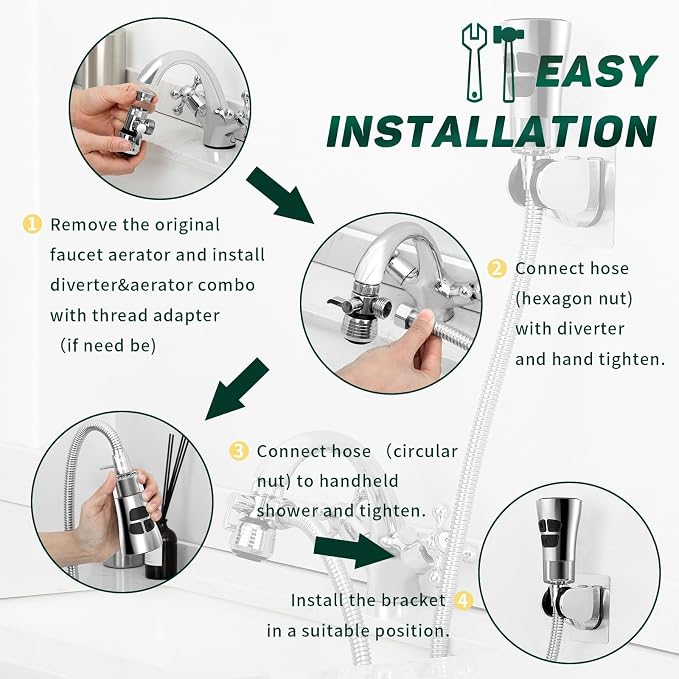 CECEFIN Kitchen Faucet Hose Attachment, 4-Mode ON/Off Spray Head w/Filter | - Image 6