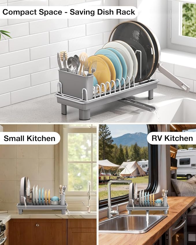 Small Dish Drying Rack with Drainboard, Compact - Image 7