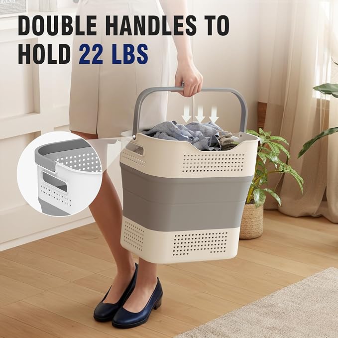 TECHMILLY Collapsible Plastic Laundry Basket Hamper - Image 3