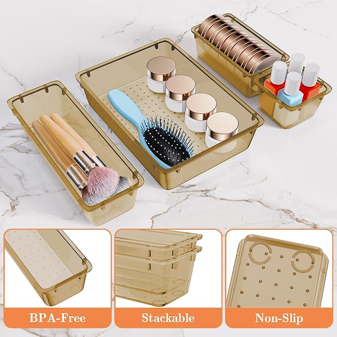 SpaceHacks 25 PCS Plastic Drawer Organizer, 4-Size Versatile Organizer Trays & - Image 3
