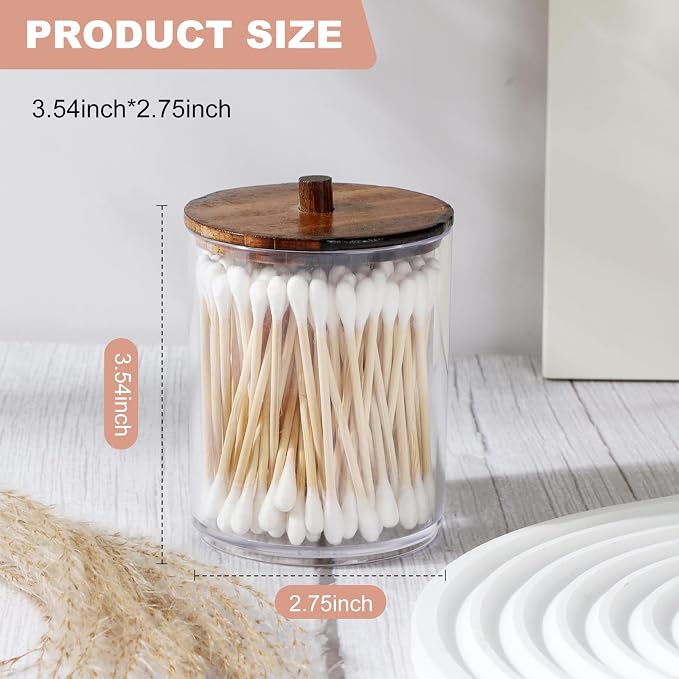 4 Pack Qtip Holder Dispenser - 10 oz Clear Plastic Apothecary Jar Containers - Image 2