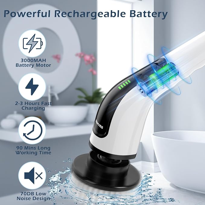 Electric Spin Scrubber, Power Shower Cleaning Brush - Image 3