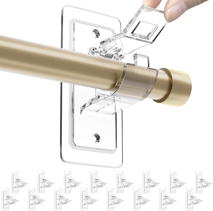 16 Pack No Drill Curtain Rod Brackets | Holding Up to 17 lbs, PET Curtain Rod by ANDGOO