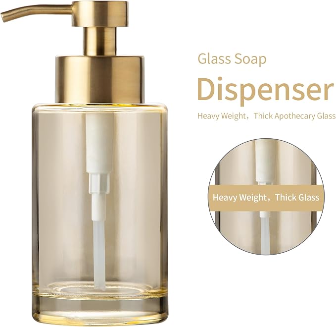 Enra Gold Foaming Soap Dispenser, Thick Glass Bathroom Hand Soap Dispenser | - Image 3