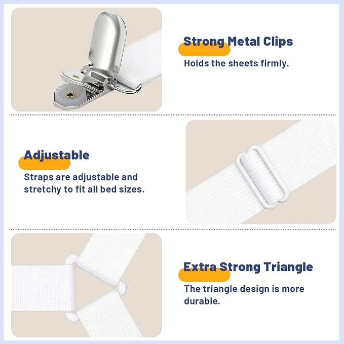 Adjustable Bed Sheet Straps, Elastic Fasteners - Image 3