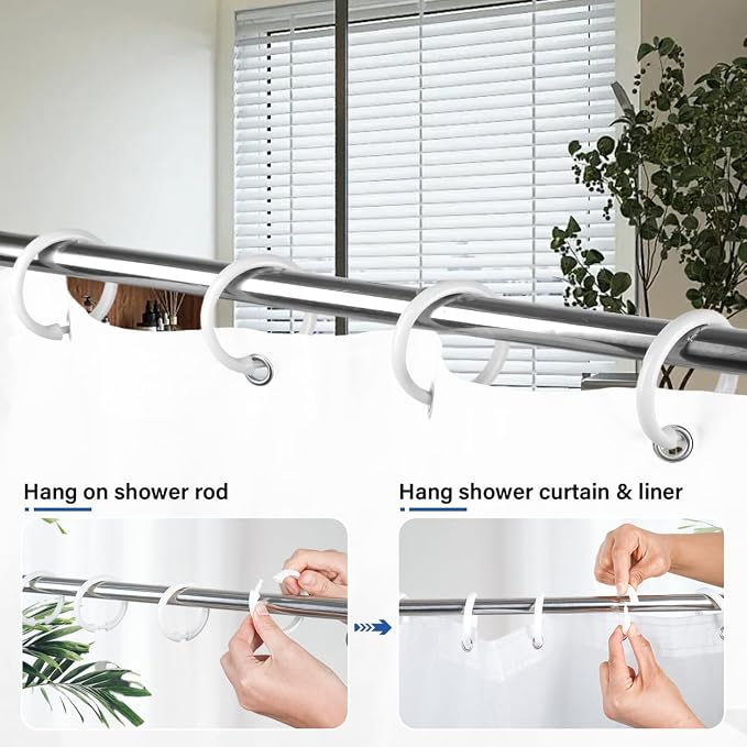 Kutesna 12 PCS White Plastic Shower Curtain Rings, Easy Snap Closure Shower - Image 5