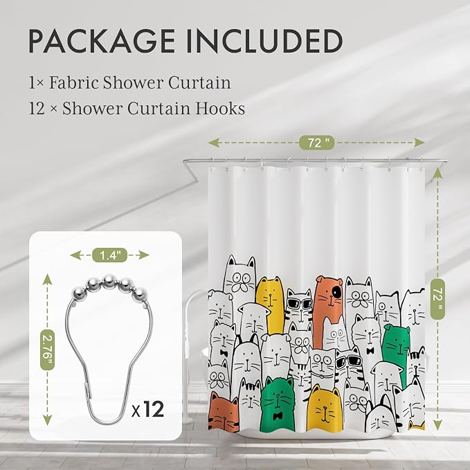 AmazerBath Shower Curtain, Washable Cute Kitty Carnival Cloth Shower Curtain Set - Image 4