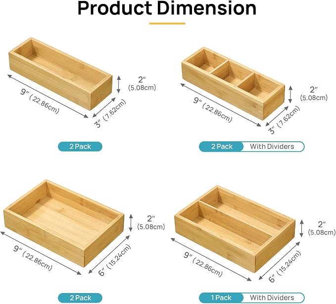 Vtopmart 7 Pack Bamboo Drawer Organizer Boxes, Junk Drawer Organizers | 100% - Image 2