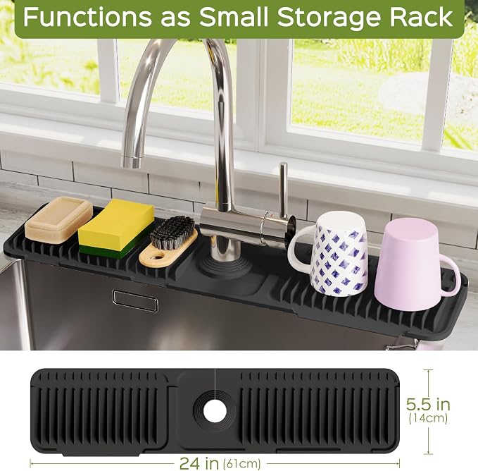 24 Inch Silicone Faucet Mat for Kitchen Sink Splash Guard – Upgraded Draining - Image 4