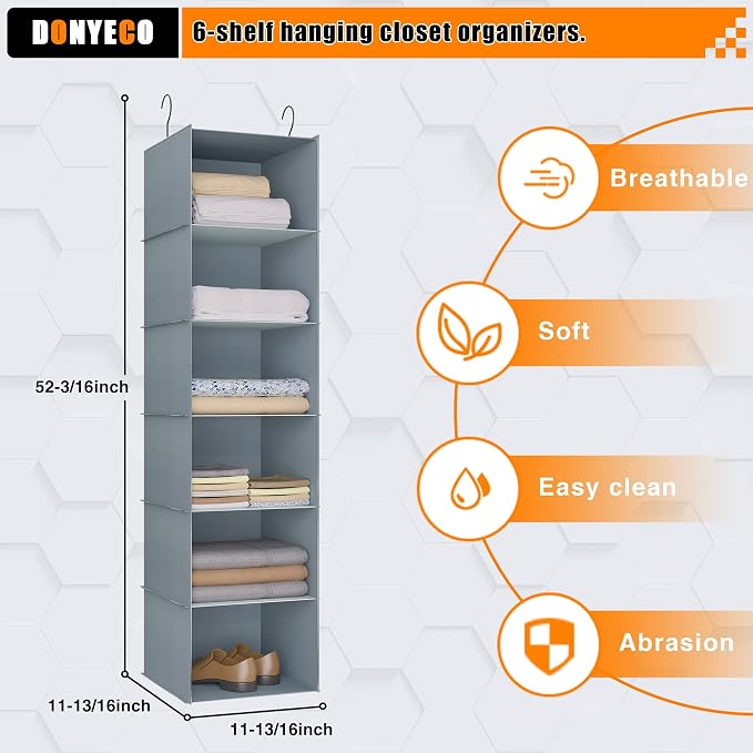 Hanging Closet Organizer 6-Shelf, Oxford Fabric Wardrobe Storage, shoes & - Image 3