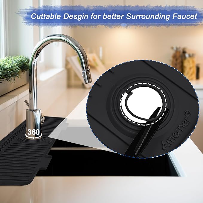 Kitchen Sink Splash Guard, 20 inch Silicone Faucet Guard & Draining Mat - Image 5
