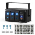 Joinfworld 3 Gang Marine Rocker Switch Panel 12V Rocker Switch Box SPST ON/Off with Dual USB Outlet PD Type C & QC 3.0 Car USB Port and LED Voltmeter for Boat Marine Automotive Car Truck RV UTV