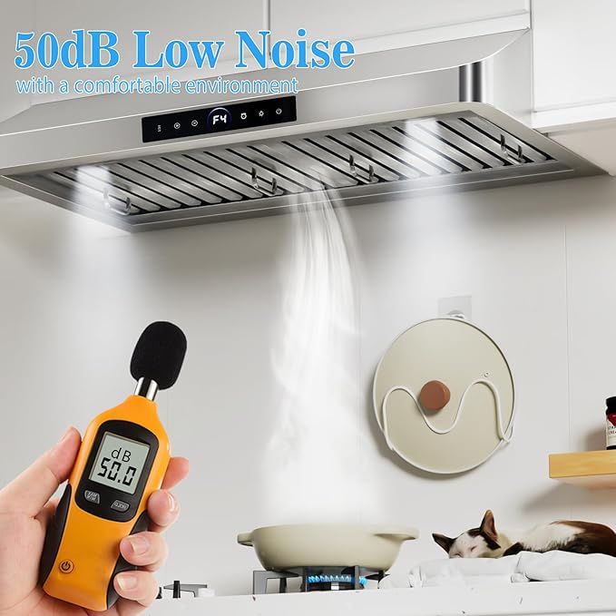 30 inch Under Cabinet Range Hood 1200 CFM with 4-Speed Gesture Sensing & Touch Control, Stainless Steel Kitchen Stove Vent Hoods with 2 LED Lights, Time Setting, Dishwasher-Safe Baffle Filters