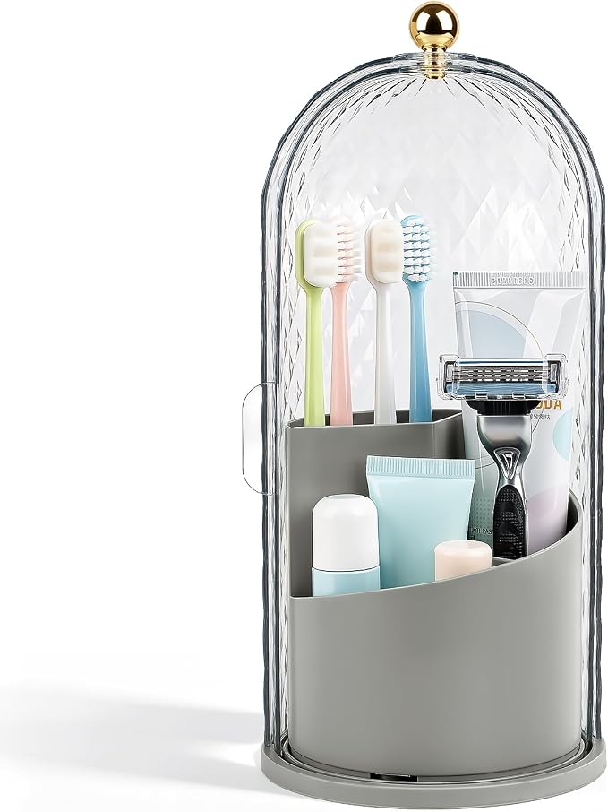 Toothbrush Holder with Cover for Bathroom Countertop, Toothpaste, Self Draining by rejomiik